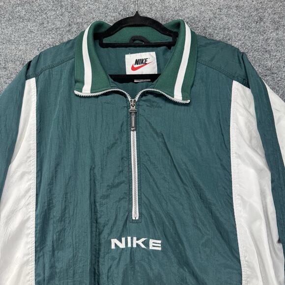 Vintage 90s Nike Center Swoosh Spell Out Quarter Zip Pull Over Windbreaker Sz L - Picture 2 of 13